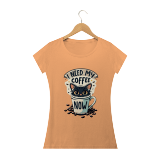 Nome do produto CAMISETA BABY LONG ESTONADA CAT, I NEED MY COFFEE 
