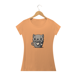 CAMISETA BABY LONG ESTONADA, CAT IN THE CUP