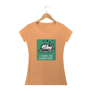 Nome do produto CAMISETA BABY LONG ESTONADA CAT GEEK, I WORK ON COMPUTERS