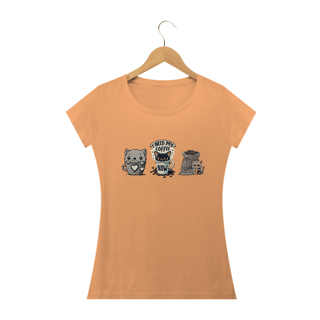 CAMISETA BABY LONG ESTONADA, COFFEE 3 CATS 