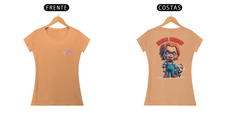 Nome do produto CAMISETA BABY LONG ESTONADA  DOG FRENTE E COSTAS, LINHA FILME CHUCKY BRINCA COMIGO