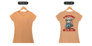 Nome do produto CAMISETA BABY LONG ESTONADA DOG FRENTE E COSTAS, LINHA FILME JASON BE KIND TO ANIMALS, SEXTA FEIRA 13
