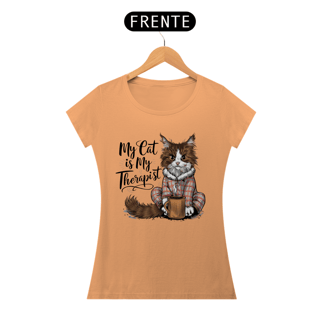 Nome do produto CAMISETA BABY LONG ESTONADA, MY CAT IS MY THERAPIST