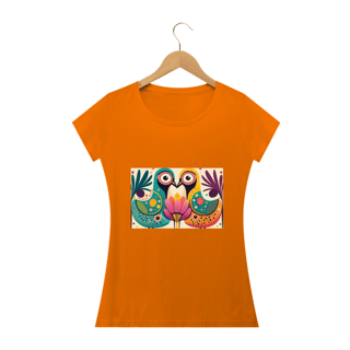 Nome do produto CAMISETA BABY LONG QUALITY, COLORFUL BIRDS