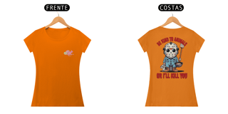 Nome do produto CAMISETA BABY LONG CLASSIC FRENTE E COSTAS, LINHA FILME JASON BE KIND TO ANIMALS, SEXTA FEIRA 13