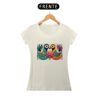 Nome do produto CAMISETA BABY LONG ALGODÃO PIMA, COLORFUL BIRDS