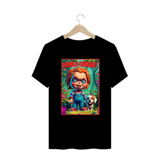 CAMISETA T-SHIRT PLUS SIZE DOG, CHUCKY BRINCA COMIGO 