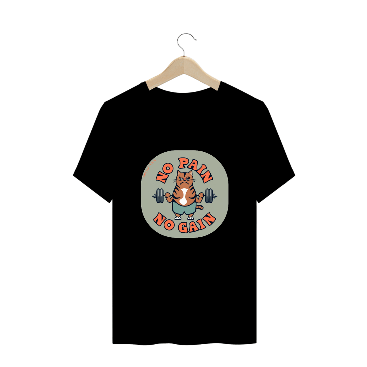 Nome do produto: CAMISETA T-SHIRT PLUS SIZE CAT, NO PAIN NO GAIN 