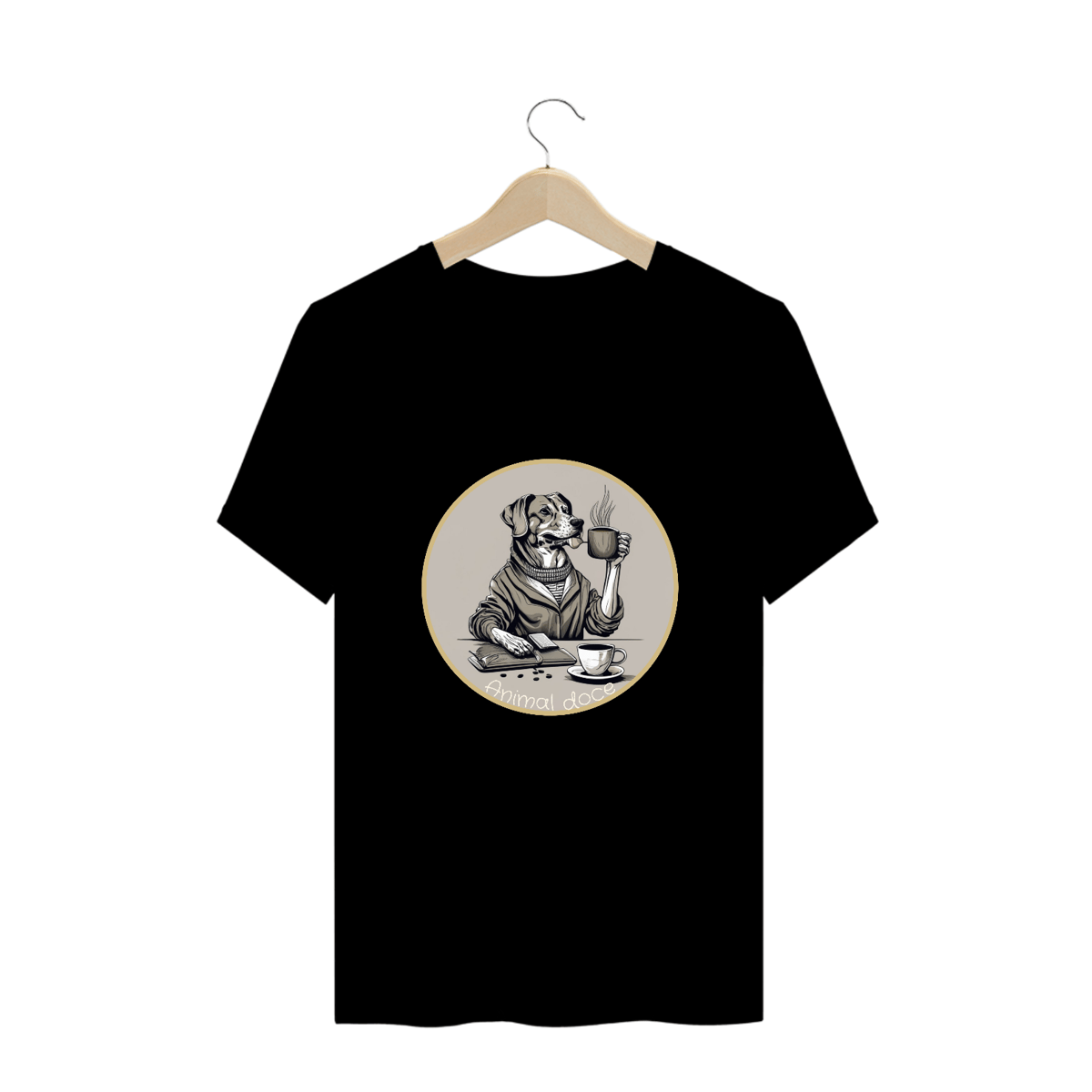 Nome do produto: CAMISETA T-SHIRT PLUS SIZE, DOG GOLDEN COFFEE PB 02