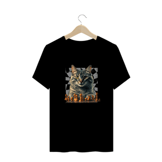 CAMISETA T-SHIRT PLUS SIZE, CAT PLAYING CHESS