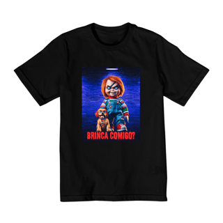 Nome do produto CAMISETA QUALITY INFANTIL, CHUCKY  BRINCA COMIGO-10 A 14 ANOS 