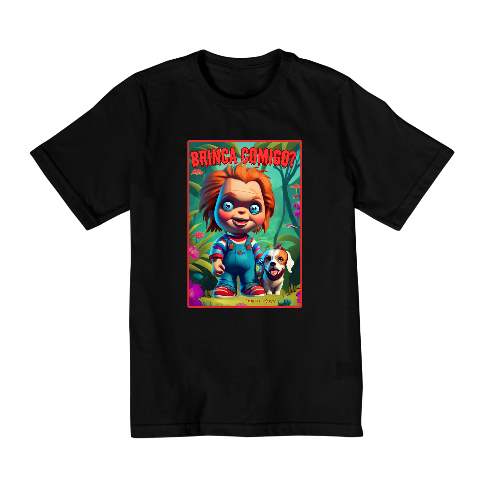 CAMISETA QUALITY INFANTIL, CHUCKY  BRINCA COMIGO-2 A 8 ANOS