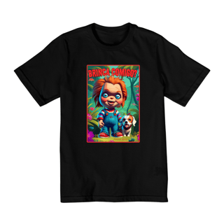 CAMISETA QUALITY INFANTIL, CHUCKY  BRINCA COMIGO-2 A 8 ANOS