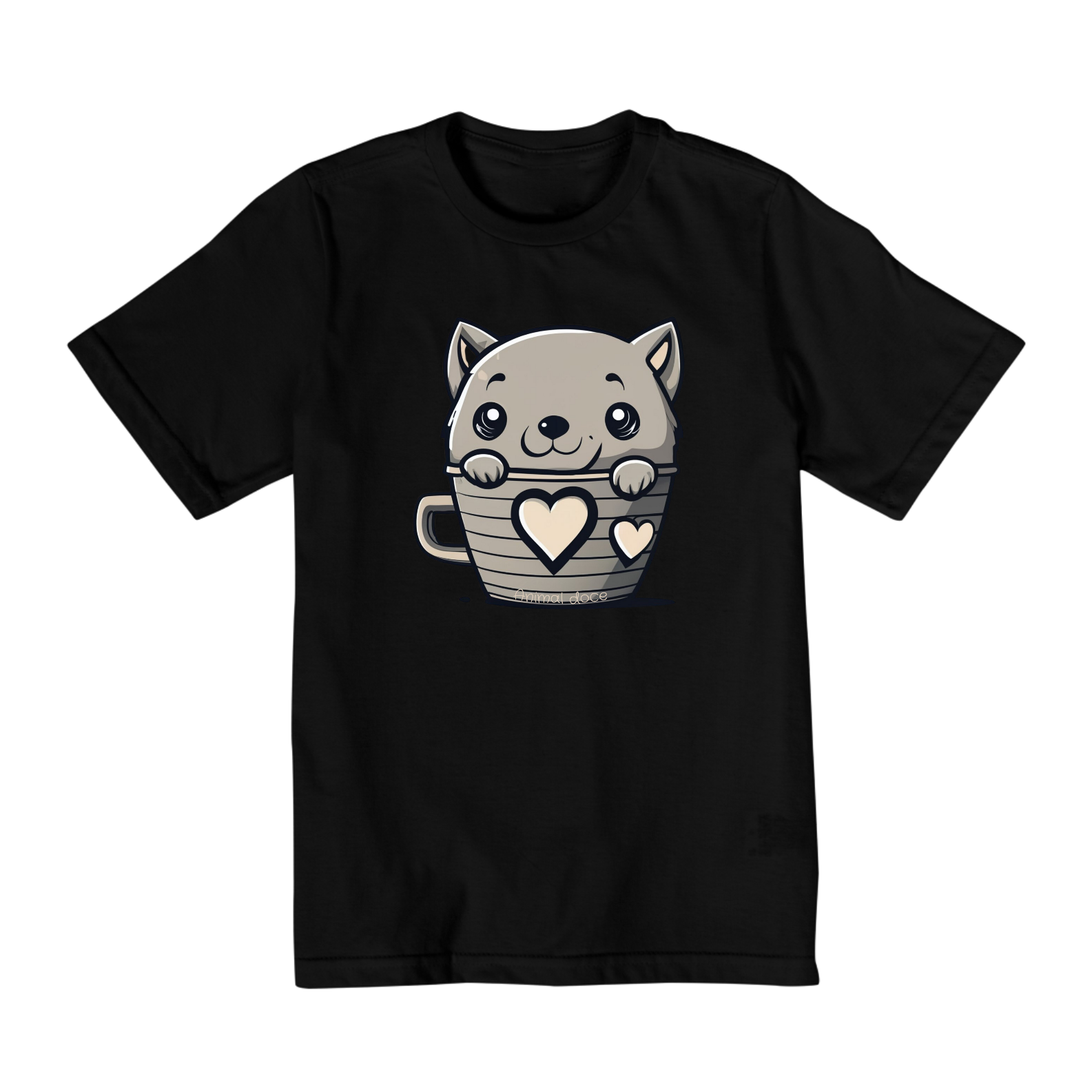 CAMISETA QULAITY INFANTIL, CAT IN THE CUP-2 A 8 ANOS