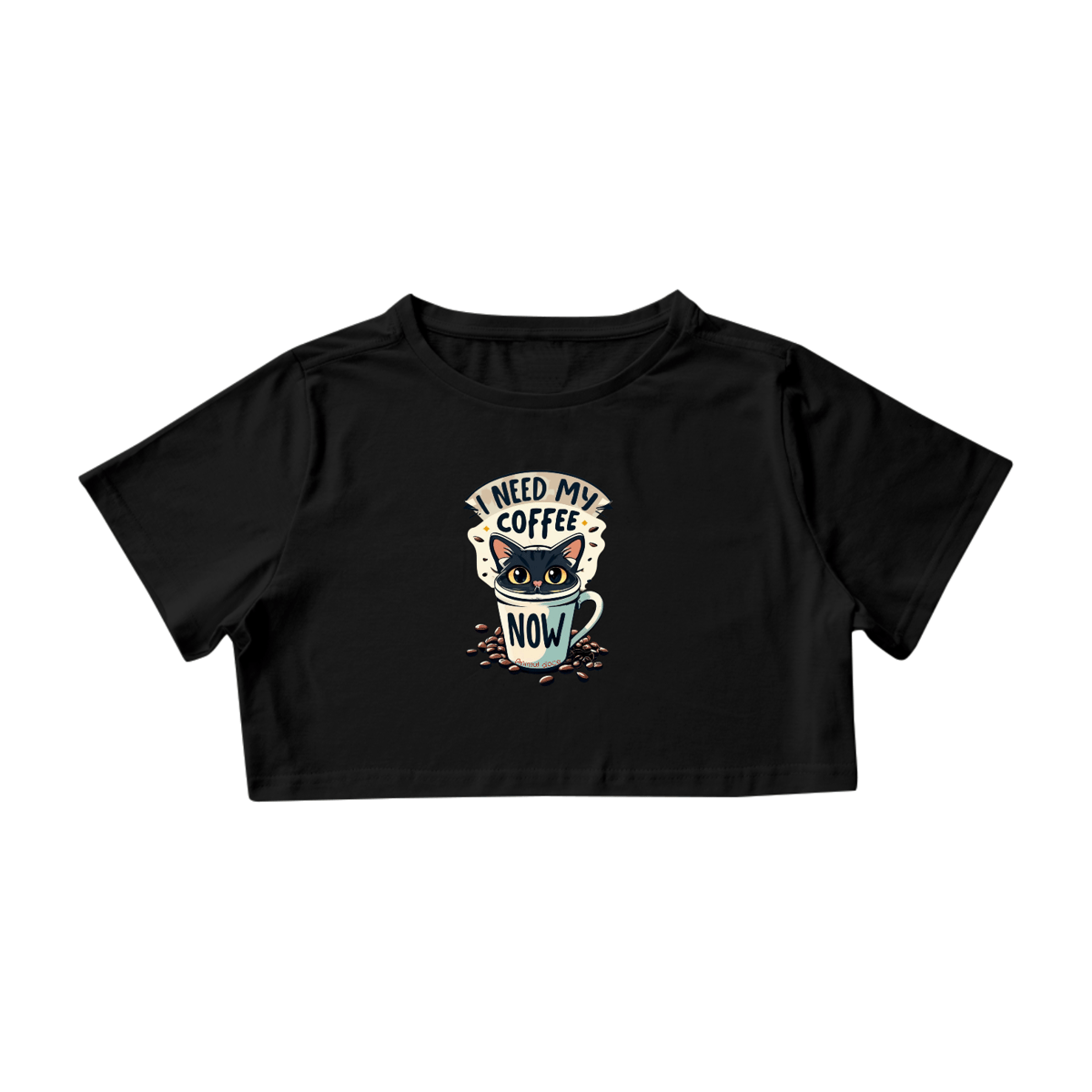 Nome do produto: CAMISA CROPPED CAT, I NEED MY COFFEE