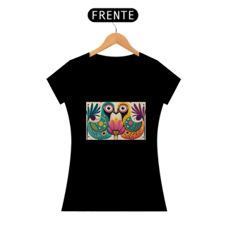 Nome do produto CAMISETA BABY LONG ALGODÃO PIMA, COLORFUL BIRDS
