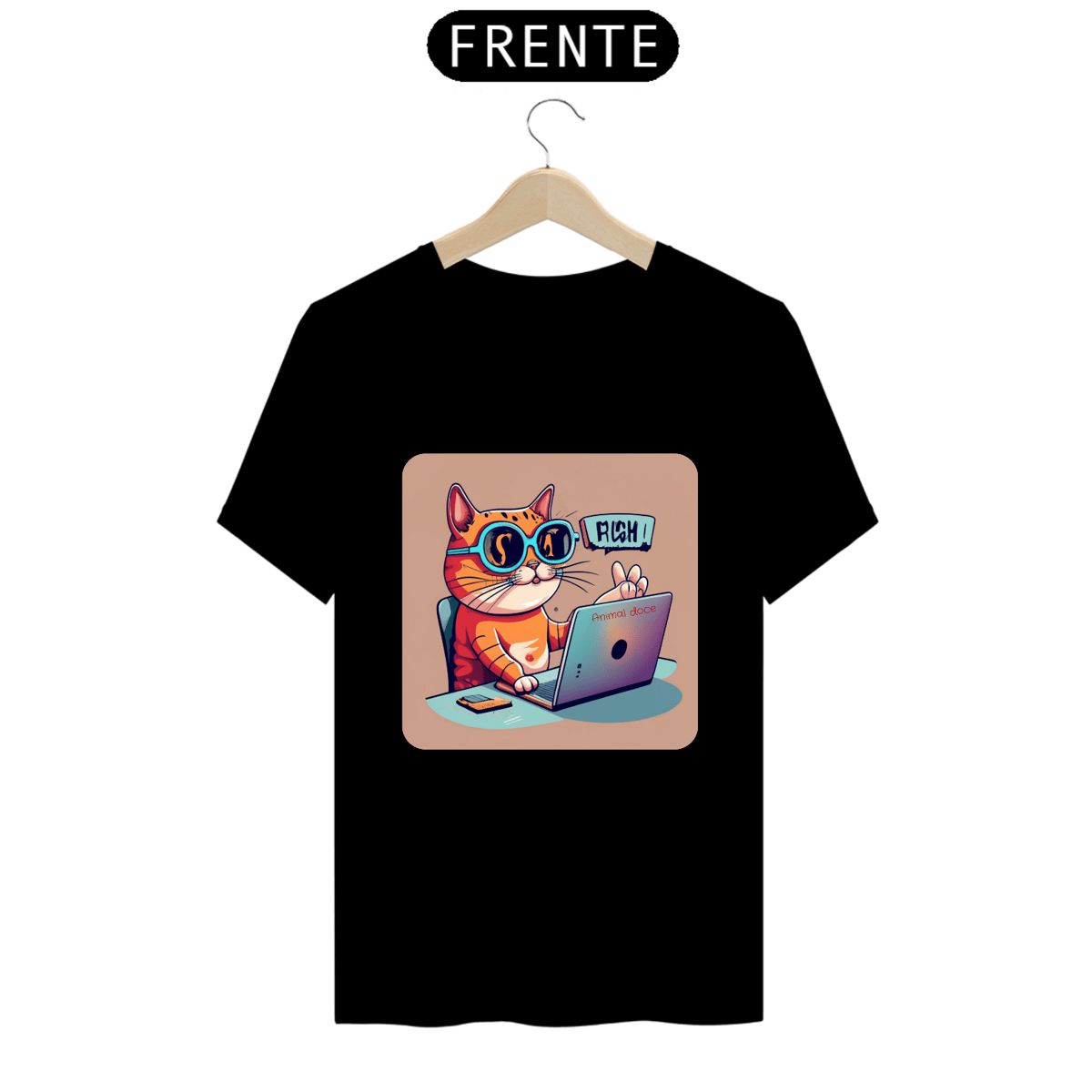 Nome do produto: CAMISETA T-SHIRT PRIME, CAT GEEK ON THE COMPUTER