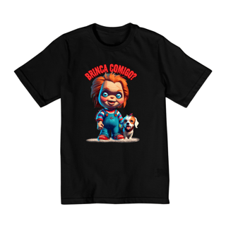 Nome do produto CAMISETA QUALITY INFANTIL DOG, LINHA FILME CHUCKY BRINCA COMIGO-10 A 14 ANOS