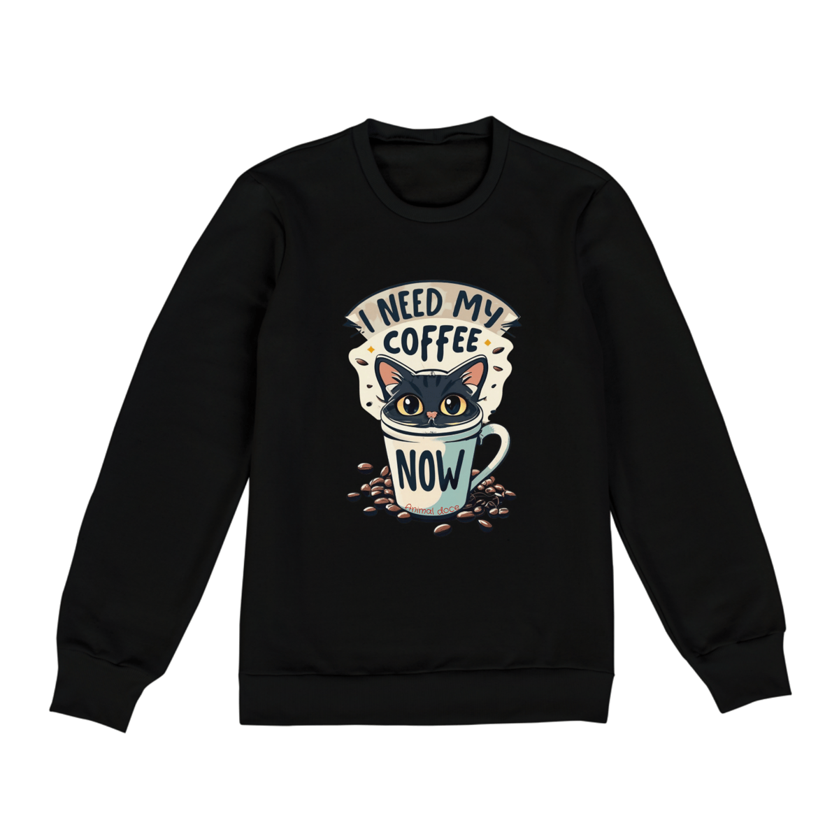 Nome do produto: MOLETOM BLUSÃO UNISSEX FECHADO-P M G G GG-CAT I NEED MY COFFEE, POSSUI INTERIOR FLANELADO, PUNHO E BARRA EM RETILINEA  