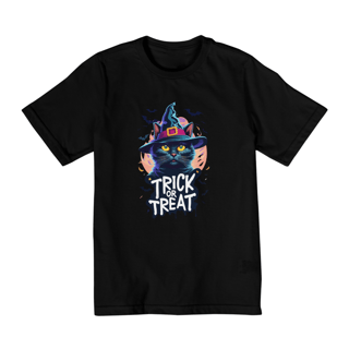 CAMISETA QUALITY INFANTIL, BLACK CAT HALLOWEEN TRICK OR TREAT--10 A 14 ANOS