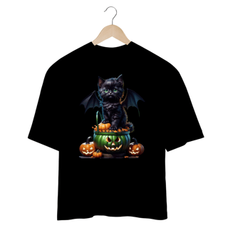 CAMISETA OVERSIZED, CAT MORCEGO HALLOWEEN