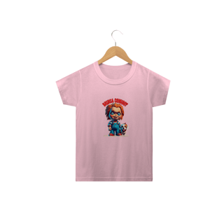 Nome do produto CAMISETA  CLASSIC INFANTIL DOG, LINHA FILME  CHUCKY BRINCA COMIGO-2 A 14 ANOS