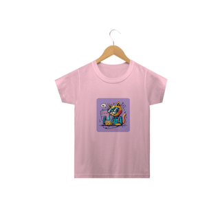 Nome do produto CAMISETA  CLASSIC INFANTIL, CAT GEEK ON THE COMPUTER-2 A 14 ANOS