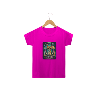 Nome do produto CAMISETA CLASSIC INFANTIL, I LOVE MY CATS-2 A 14 ANOS