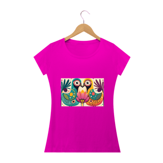 Nome do produto CAMISETA BABY LONG QUALITY, COLORFUL BIRDS