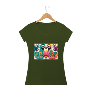Nome do produto CAMISETA BABY LONG QUALITY, COLORFUL BIRDS