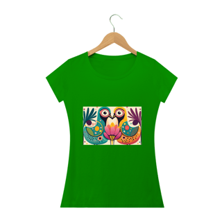 Nome do produto CAMISETA BABY LONG QUALITY, COLORFUL BIRDS