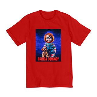 Nome do produto CAMISETA QUALITY INFANTIL, CHUCKY  BRINCA COMIGO-10 A 14 ANOS 