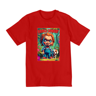Nome do produto CAMISETA QUALITY INFANTIL, CHUCKY  BRINCA COMIGO-2 A 8 ANOS