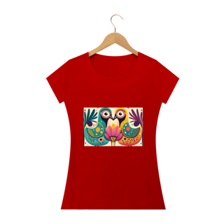 Nome do produto CAMISETA BABY LONG QUALITY, COLORFUL BIRDS