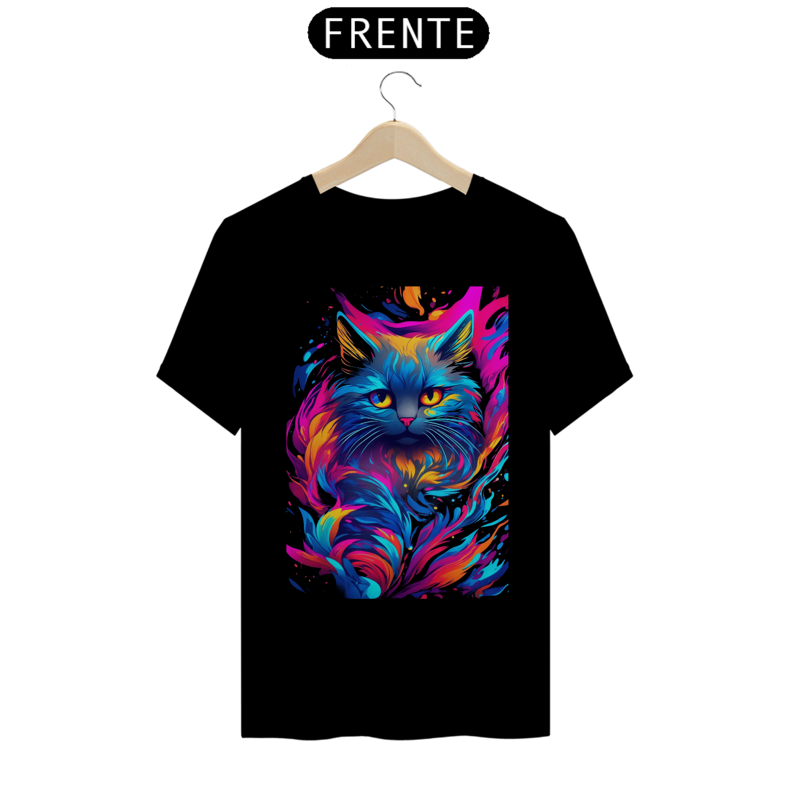 Camiseta Neon Gato Cinza