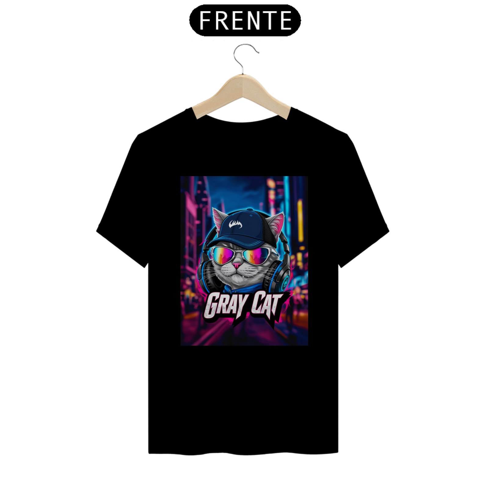 Camiseta Gamer Gato Cinza