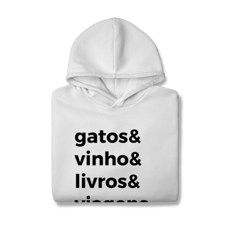 Nome do produtoGatos, Vinho, Livros, Viagens [Moletom Prime Canguru]