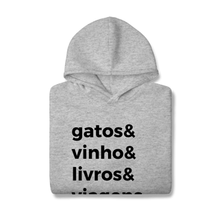 Nome do produtoGatos, Vinho, Livros, Viagens [Moletom Prime Canguru]