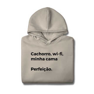 Nome do produtoCachorro, Wi-fi, Minha Cama, Perfeição [Moletom Prime Canguru]
