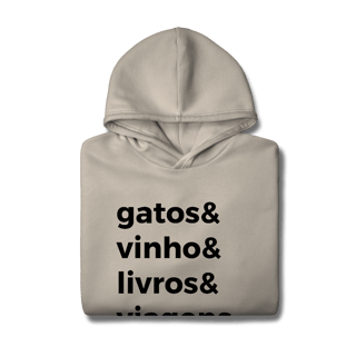 Nome do produtoGatos, Vinho, Livros, Viagens [Moletom Prime Canguru]