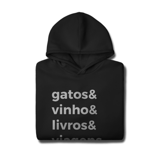 Nome do produtoGatos, Vinho, Livros, Viagens [Moletom Prime Canguru]