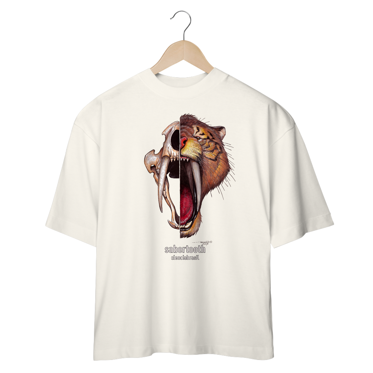 T Shirt oversized tigre dentes-de-sabre