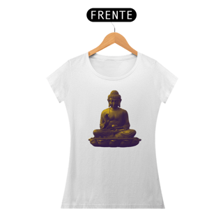 Nome do produto Camiseta Feminina Algodão Pima  Mandala do Buda (Cor Dourado)                                                                                                                                                                                             