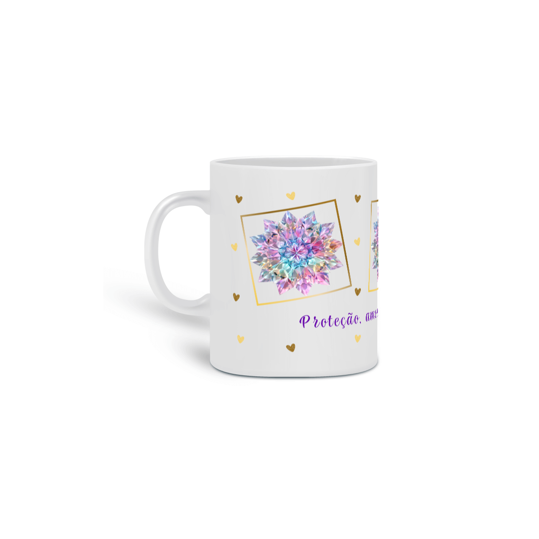 Caneca de Porcelana Mandala dos Cristais. Proteção, amor, cura e prosperidade.