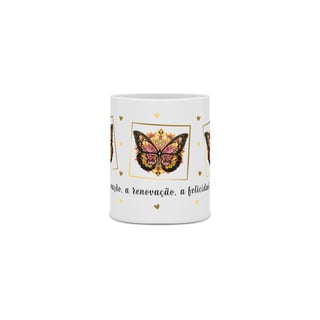 Nome do produto Caneca de Porcelana Mandala da Borboleta. A transformação, a renovação, a felicidade e a beleza.