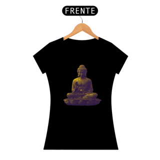 Nome do produto Camiseta Feminina Algodão Pima  Mandala do Buda (Cor Dourado)                                                                                                                                                                                             