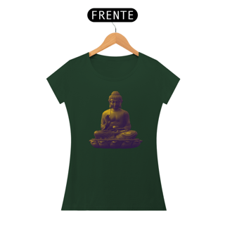 Nome do produto Camiseta Feminina Algodão Pima  Mandala do Buda (Cor Dourado)                                                                                                                                                                                             