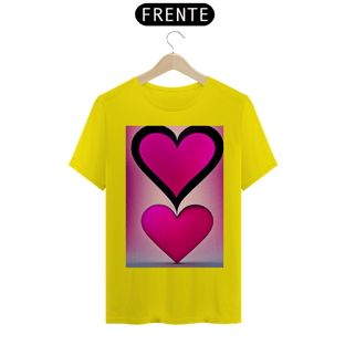 Nome do produtoCamisetaForma de coração em cor magenta viva , fundo escuro , letras 