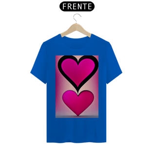 Nome do produtoCamisetaForma de coração em cor magenta viva , fundo escuro , letras 