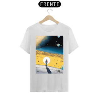 Nome do produtoCamisetaCaneta e nanquim , ilustrado por hergé , o fundo do universo. flutuando em um planeta com um ser piedoso. espiritual.